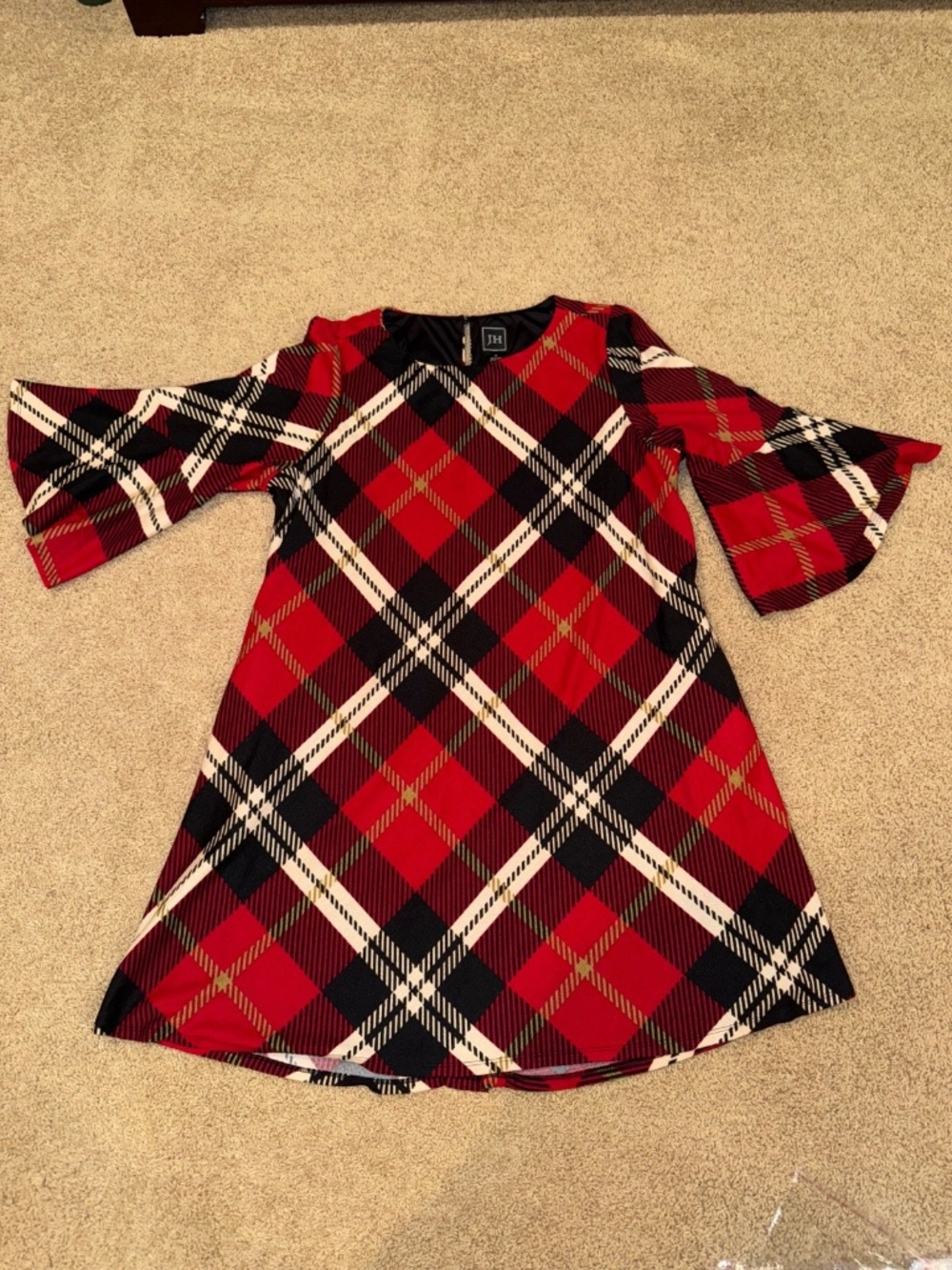 Red Tartan Plaid Bell Sleeve Swing Dress 2X Holiday Cottagecore